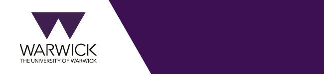An email header with the Warwick logo in purple on a white background and a big purple slash on the right hand side