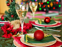 Image of a dining table set for Christmas