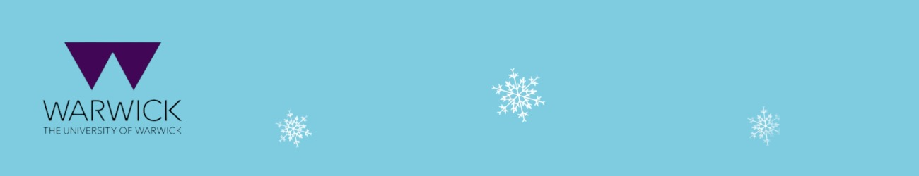 Blue background with snowflakes and Warwick logo