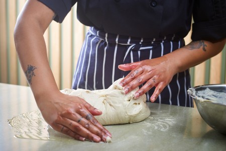 Kneading focaccia