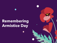 Remembering Armistice Day logo with a red flower