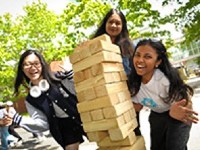 Sudents with giant jenga