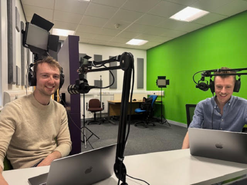 Dr. Nathan Hodson and Dr. Simon Williamson in the Rapidmooc podcast studio at Westwood Campus