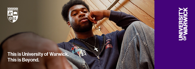 An email banner of a student looking down the camera and the words This is University of Warwick. This is Beyond.