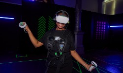 A student at the event with a VR headset on